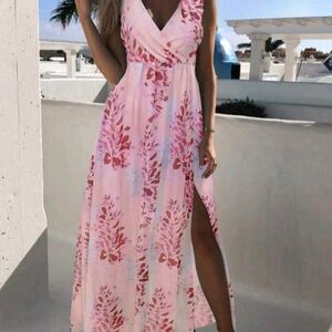 Elegant Pink Floral Maxi Dress NWOT